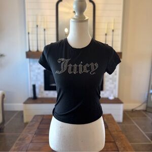 Y2K Juicy Rhinestone Baby Tee – Black – Size Medium